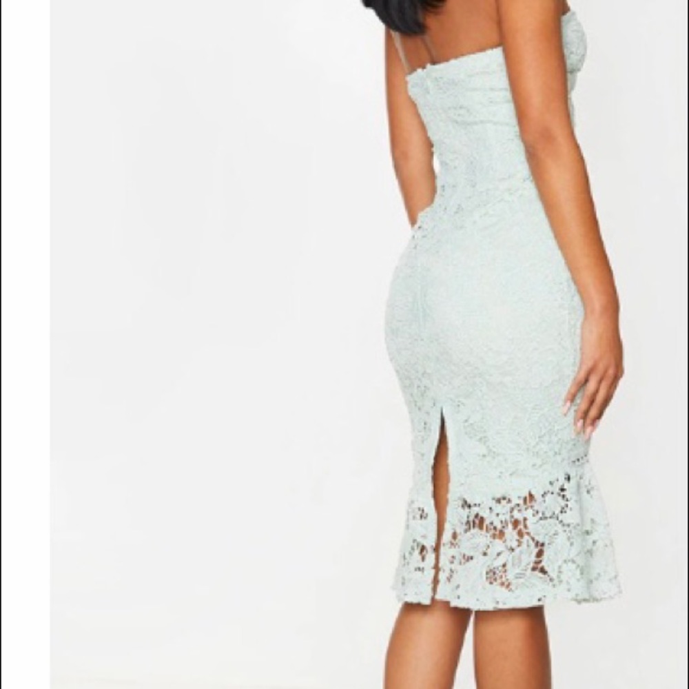Mint Lace Bandeau Frill Midi Dress - Picture 2 of 13